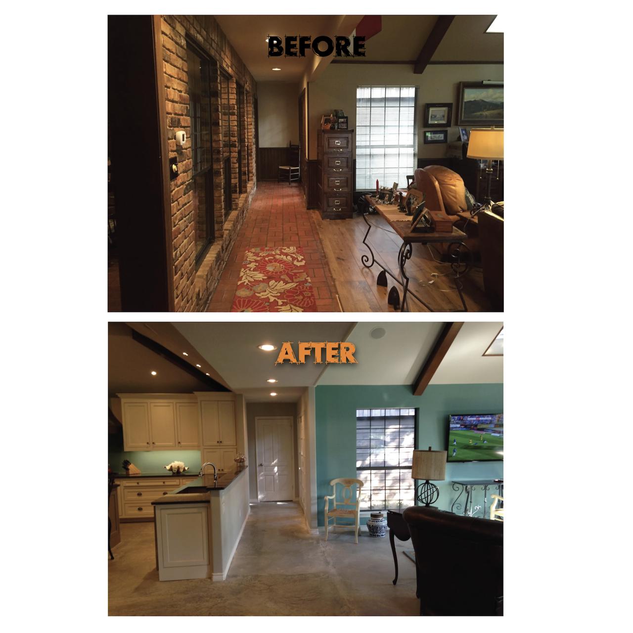 Before & After — Brick Wall to Open Kitchen