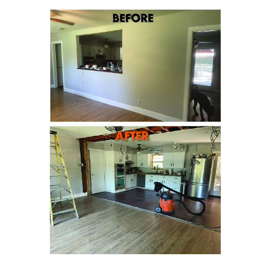 Remove wall between kitchen and living room before and after — full opening Texas