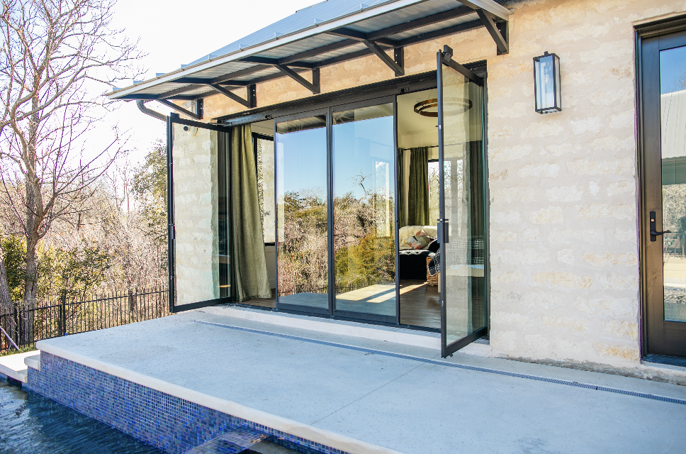 Glass door installation in progress