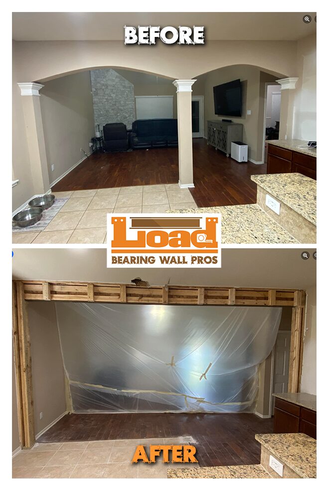 Gonzales home load bearing wall removal before and after — Texas open concept