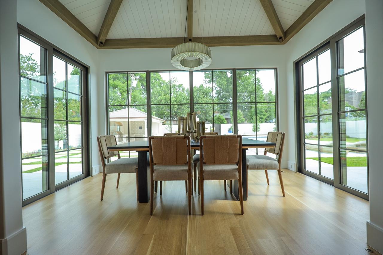 Vaulted ceiling before and after — dining room transformation open concept kitchen Texas
