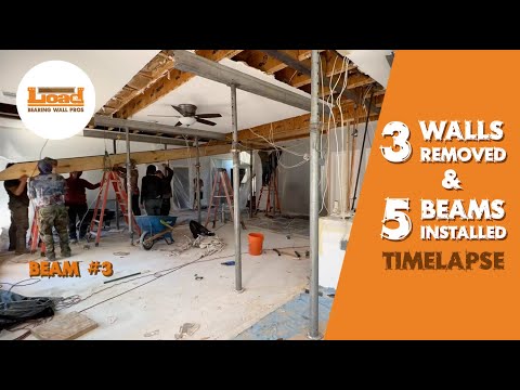 Complete open floor plan transformation — load bearing wall removal before and after