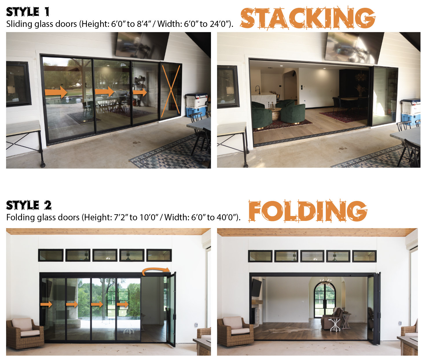 Sliding and folding door style options comparison